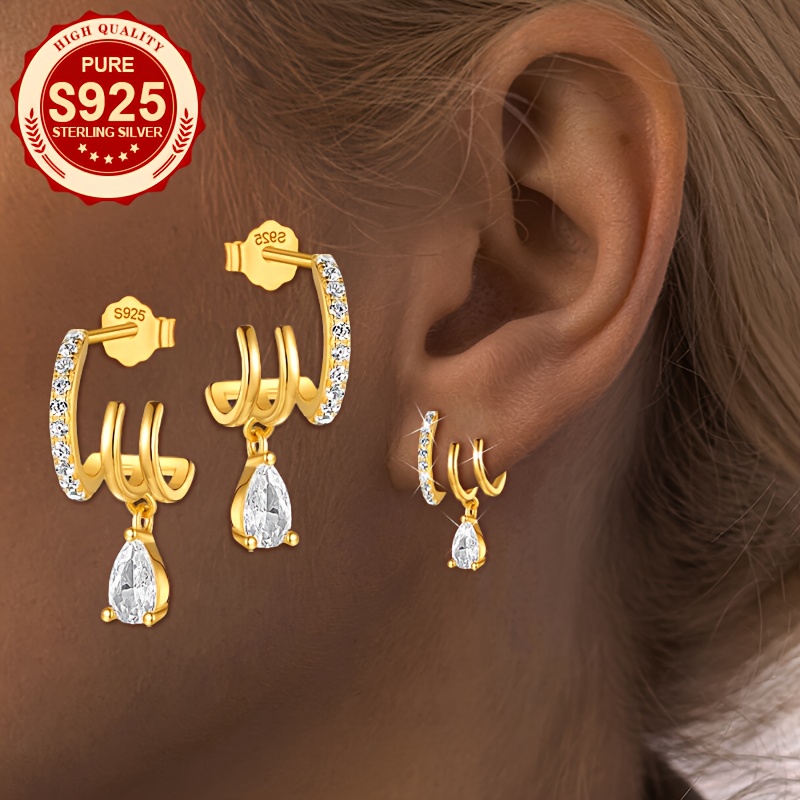 Women's 925 Silver Three-Claw Drop Earrings, Elegant Gift
